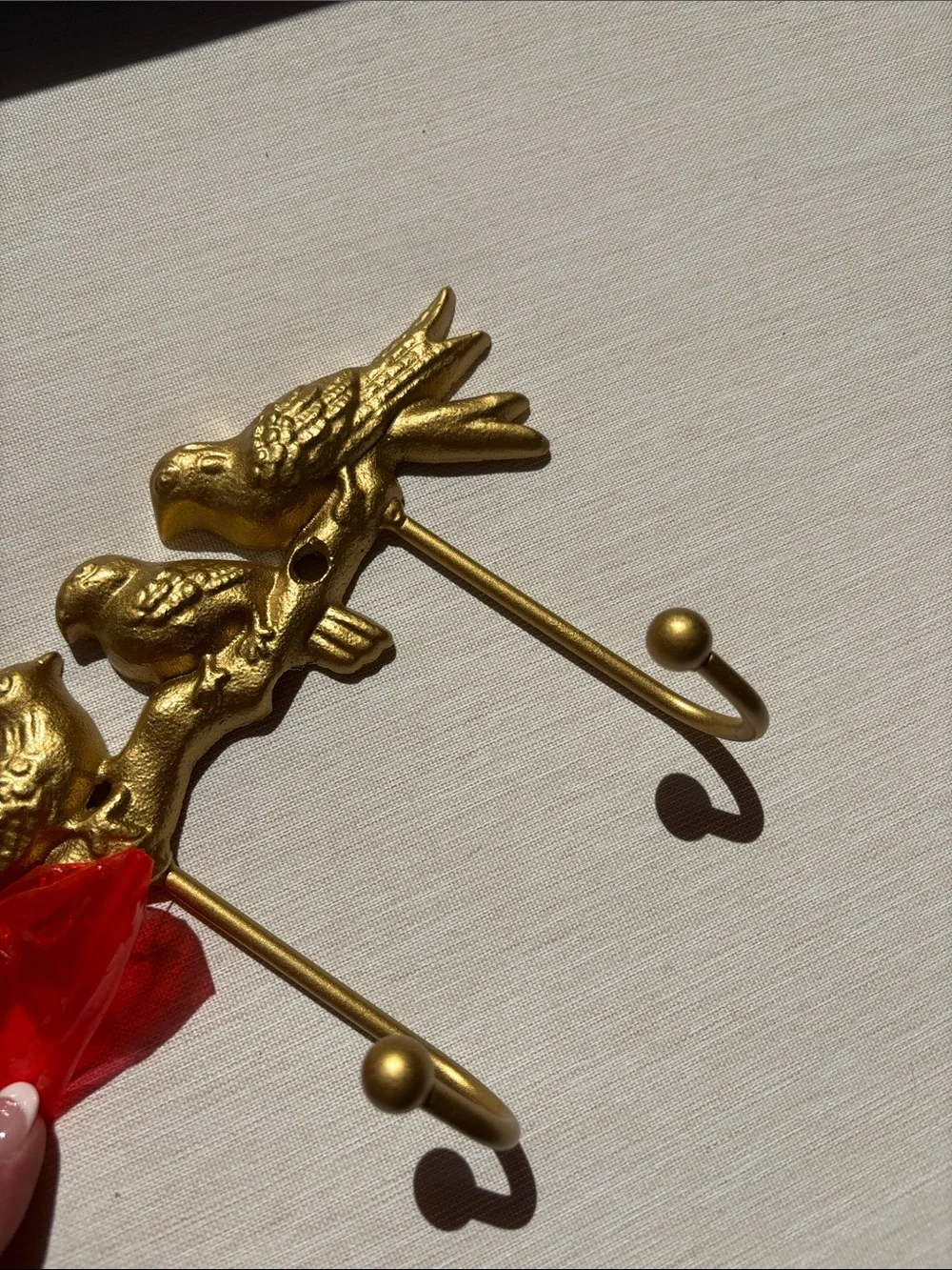 Gold Bird Metal Double Hook Wall Hanger - Gold